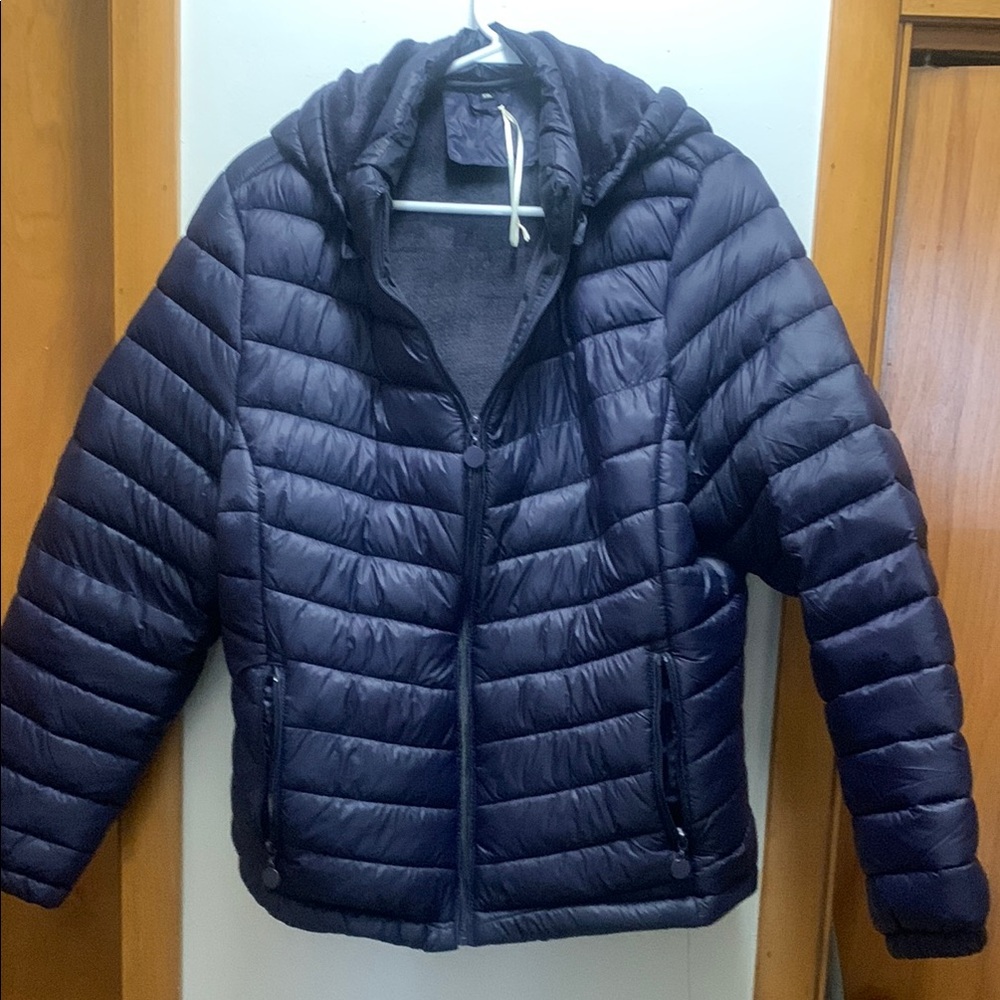 Navy Puffer Jacket with Hood